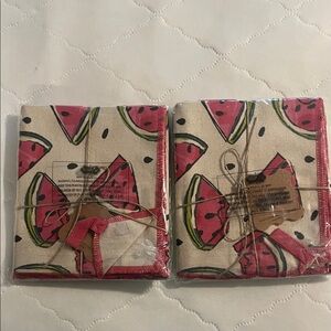 Mud Pie Watermelon Print Kitchen Towels - Pink and Green